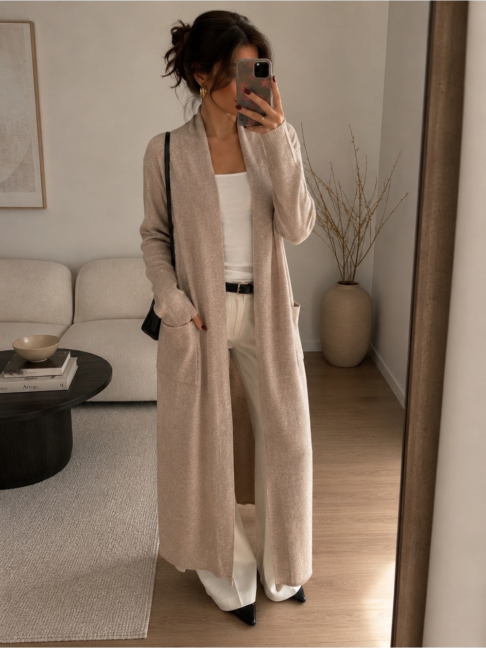 Theory Torina CB DTL Soft Cashmere Long Open Cardigan – 100% Cashmere  S  Beige